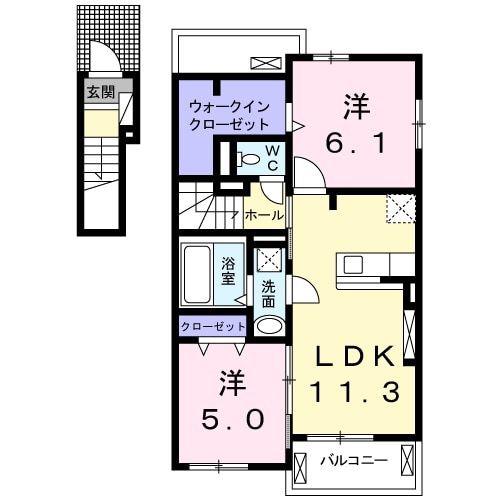 コスモス A(2LDK/2階)の間取り写真