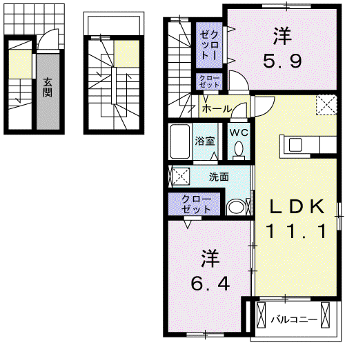 カルムメゾン(2LDK/3階)の間取り写真