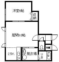 シャロム(1LDK/2階)の間取り写真