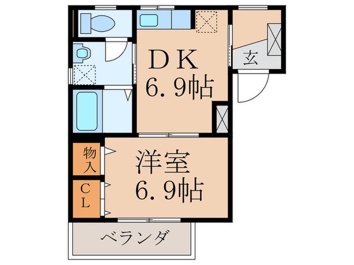 サンフローラ中央(1DK/3階)の間取り写真