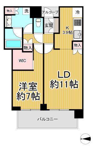 ジオタワー宝塚グランレジス 南棟(1LDK/4階)の間取り写真
