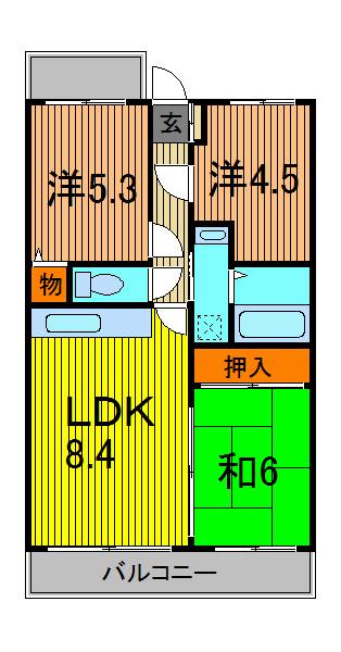 グリーンパーク鳩ケ谷A棟(3LDK/12階)の間取り写真