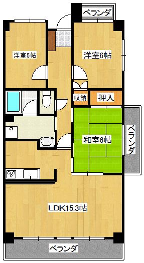マーブル参番館(3LDK/2階)の間取り写真