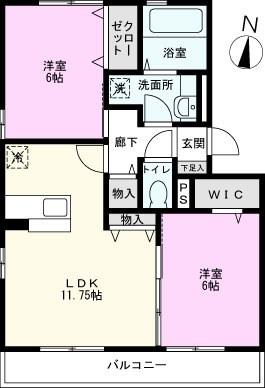 レイク南風(2LDK/1階)の間取り写真
