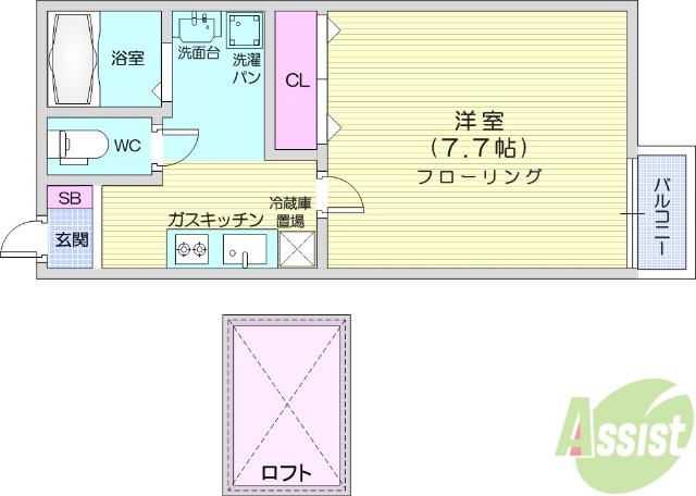 ブルーリーフⅢA棟(1K/1階)の間取り写真