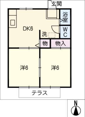 サンシティーにわ B棟(2DK/1階)の間取り写真