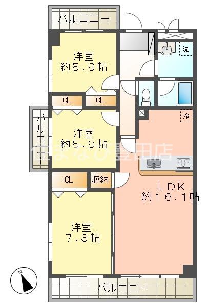 アーバンポイント三好II(3LDK/4階)の間取り写真