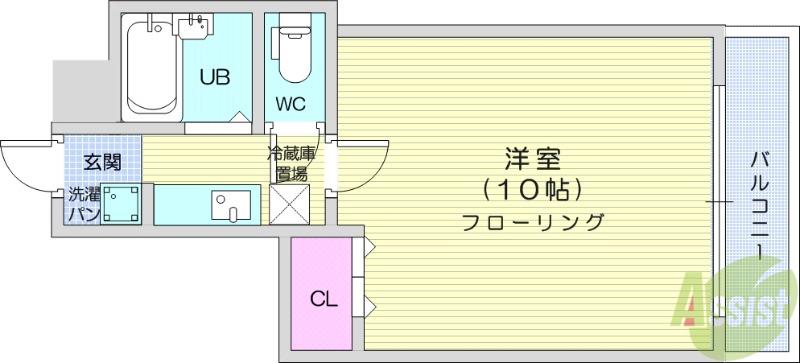 パルメゾン旭ヶ丘(1K/2階)の間取り写真