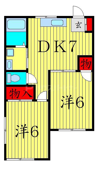 ハイム中村(2DK/1階)の間取り写真