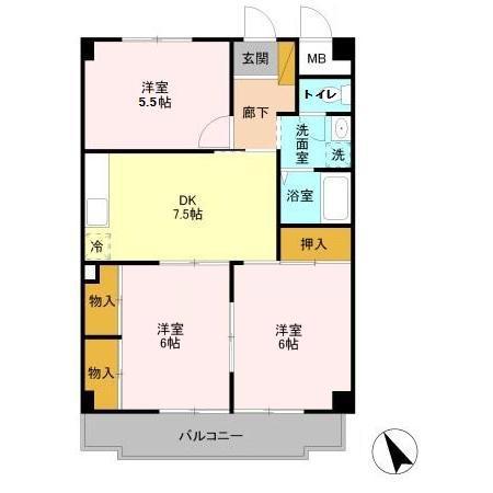 プルミエール西船(3DK/6階)の間取り写真