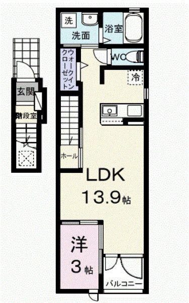 コンフォールB(1LDK/2階)の間取り写真