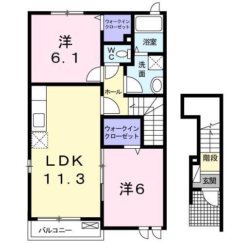 パストラル レジデンス B(2LDK/2階)の間取り写真