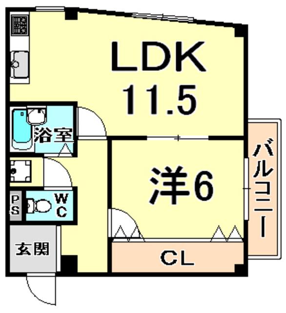 市隆ハイツ武庫之荘(1LDK/3階)の間取り写真