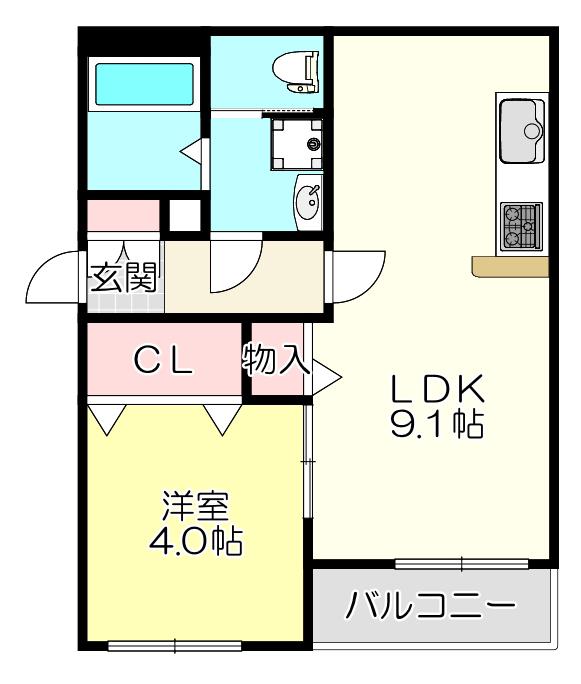 ヴィエント中小阪(1LDK/1階)の間取り写真