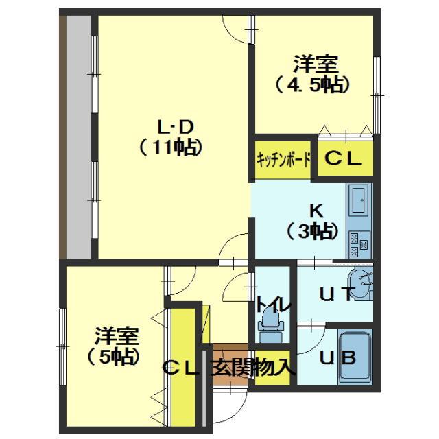 ハイツシーブリーズ本町A棟(2LDK/2階)の間取り写真