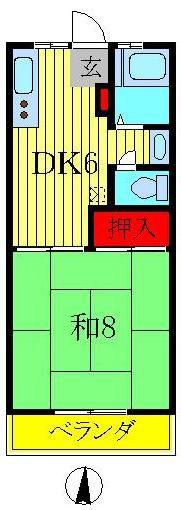 グランベール桂(1DK/2階)の間取り写真