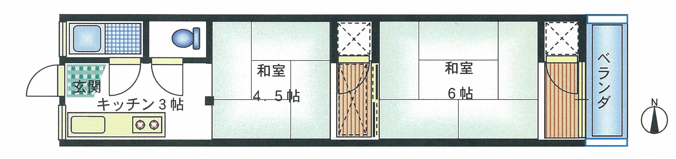 豊中市南荘(2K/1階)の間取り写真