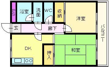 岡田マンション(2DK/3階)の間取り写真