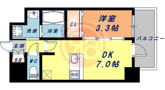 LUMINOUS天王寺舟橋(1DK/2階)の間取り写真