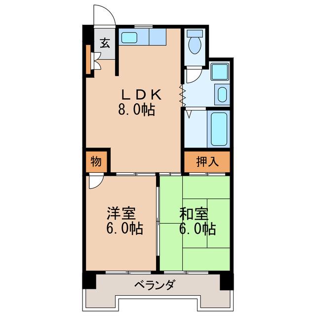 丸の内カジウラマンション(2LDK/6階)の間取り写真