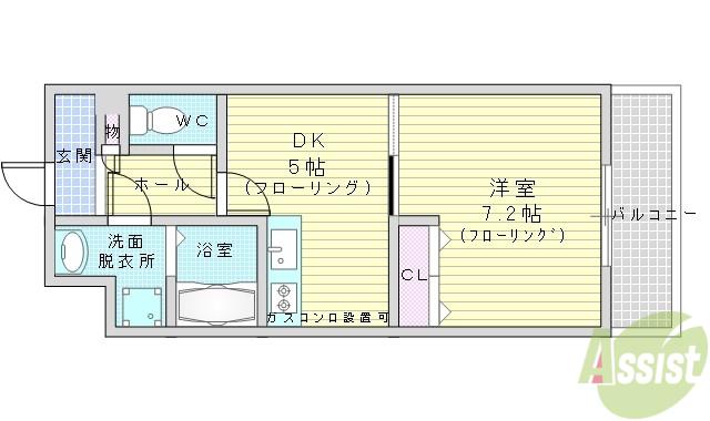 フローラルエヴァン(1DK/2階)の間取り写真
