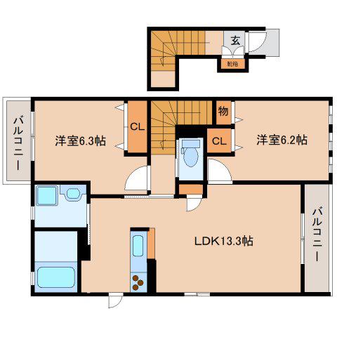 シャーメゾンサライI(2LDK/2階)の間取り写真