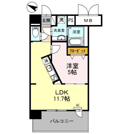 新神戸ヴィータ(1LDK/6階)の間取り写真