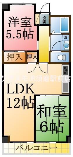 潮見台マンション(2LDK/3階)の間取り写真