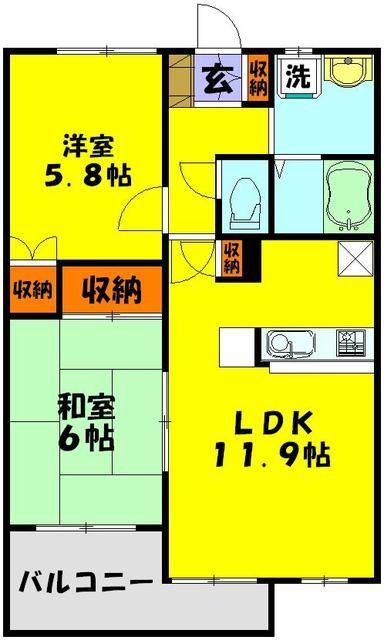 タートルクレインふじみ野(2LDK/3階)の間取り写真