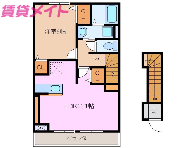 マーベラス陽だまりI(1LDK/2階)の間取り写真