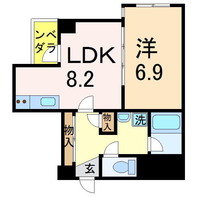 リバティープラザ呉服町(1DK/7階)の間取り写真