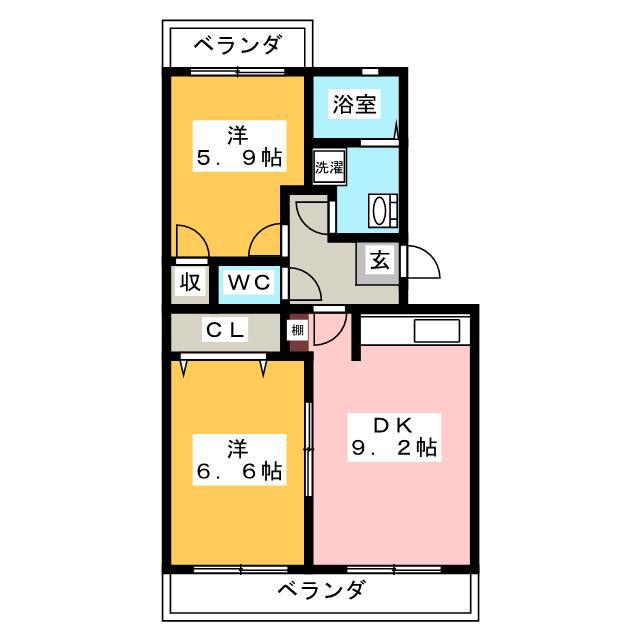 アンシャンテI(2DK/2階)の間取り写真