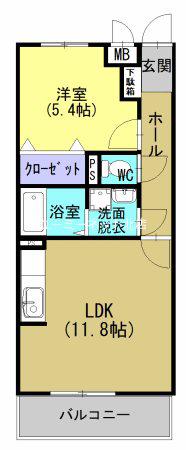 アベニール荒田(1LDK/4階)の間取り写真