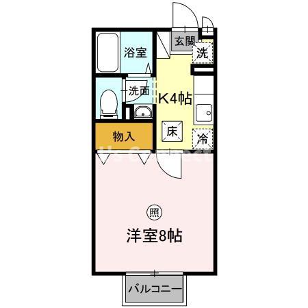 ドミトリー旭B棟(1K/1階)の間取り写真
