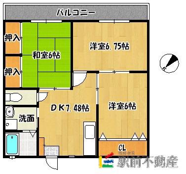 ハイツタダクマI(3DK/2階)の間取り写真