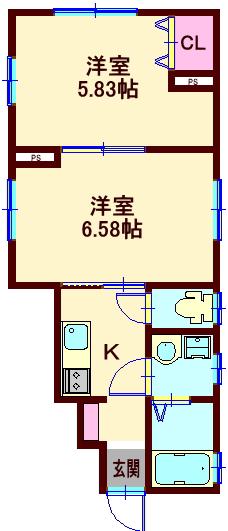 コスモハウス(2K/1階)の間取り写真