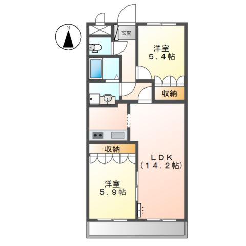 グランドシャリオ(2LDK/2階)の間取り写真