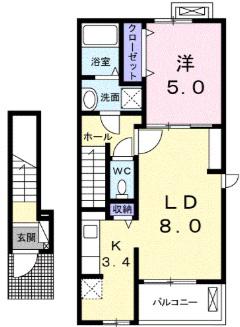 ソレイユ(1LDK/2階)の間取り写真