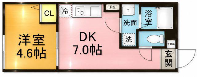 グランコート押上(1DK/3階)の間取り写真