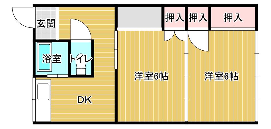 黒沼西ハイツ(2DK/2階)の間取り写真