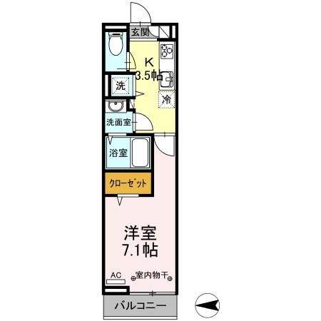 パレス国立(1K/3階)の間取り写真