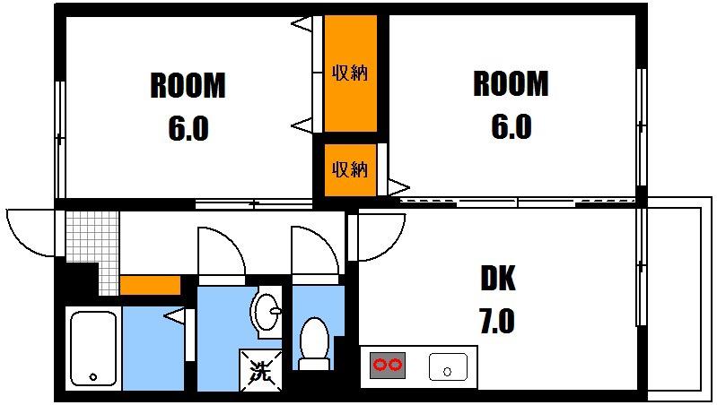 アイランド古本(2DK/2階)の間取り写真