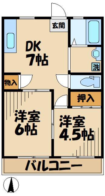 キャッスル第2(2DK/1階)の間取り写真
