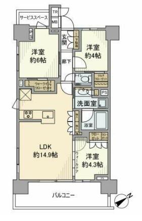 プラウド東神奈川(3LDK/4階)の間取り写真