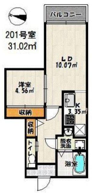バーンメアオ シカリオン(1LDK/2階)の間取り写真
