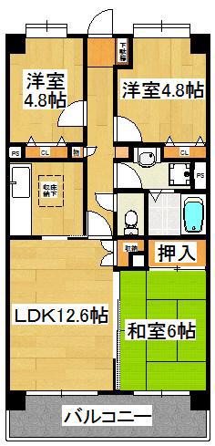 サニーフォレスト藤原弐番館(3LDK/4階)の間取り写真