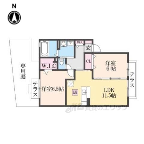 ロジュマン葛城B棟(2LDK/1階)の間取り写真