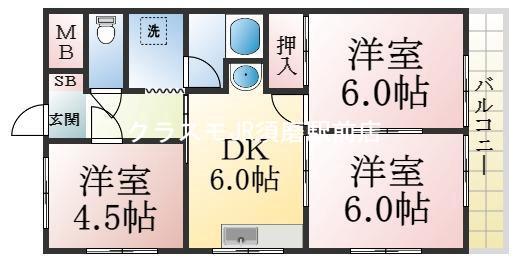 多聞ニューハイツ(3DK/3階)の間取り写真