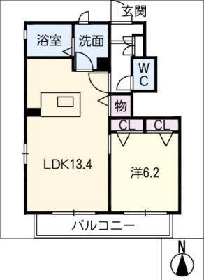 クラヴィエ野依(1LDK/1階)の間取り写真