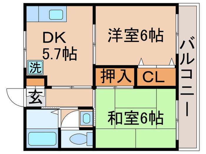 エバ-グリーン(2K/2階)の間取り写真